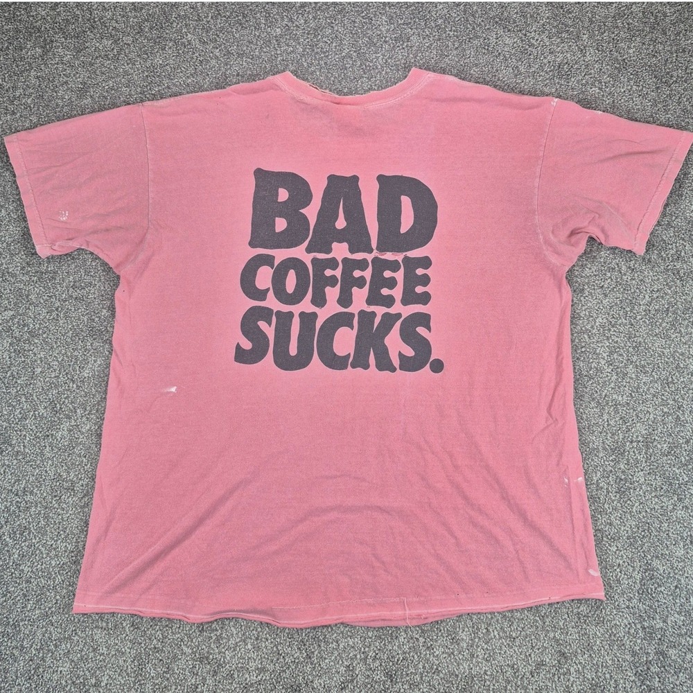 Vintage Anvil T-Shirt Men XL Pink Bad Coffee Sucks Distressed Grunge Made in USA